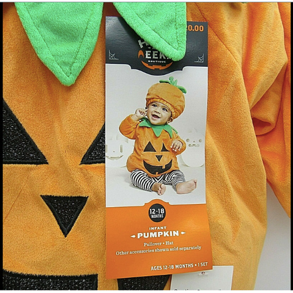 New HYDE & EEK Boutique Infant Pumpkin Costume 12-18 Months Pullover + Hat Set - Picture 6 of 6